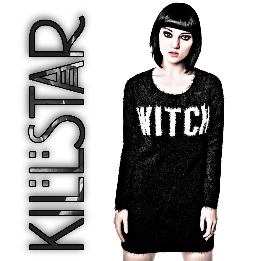KILLSTAR | Drop Out Witch Knit Dress Black w/ "Witch" Written In White Size: S